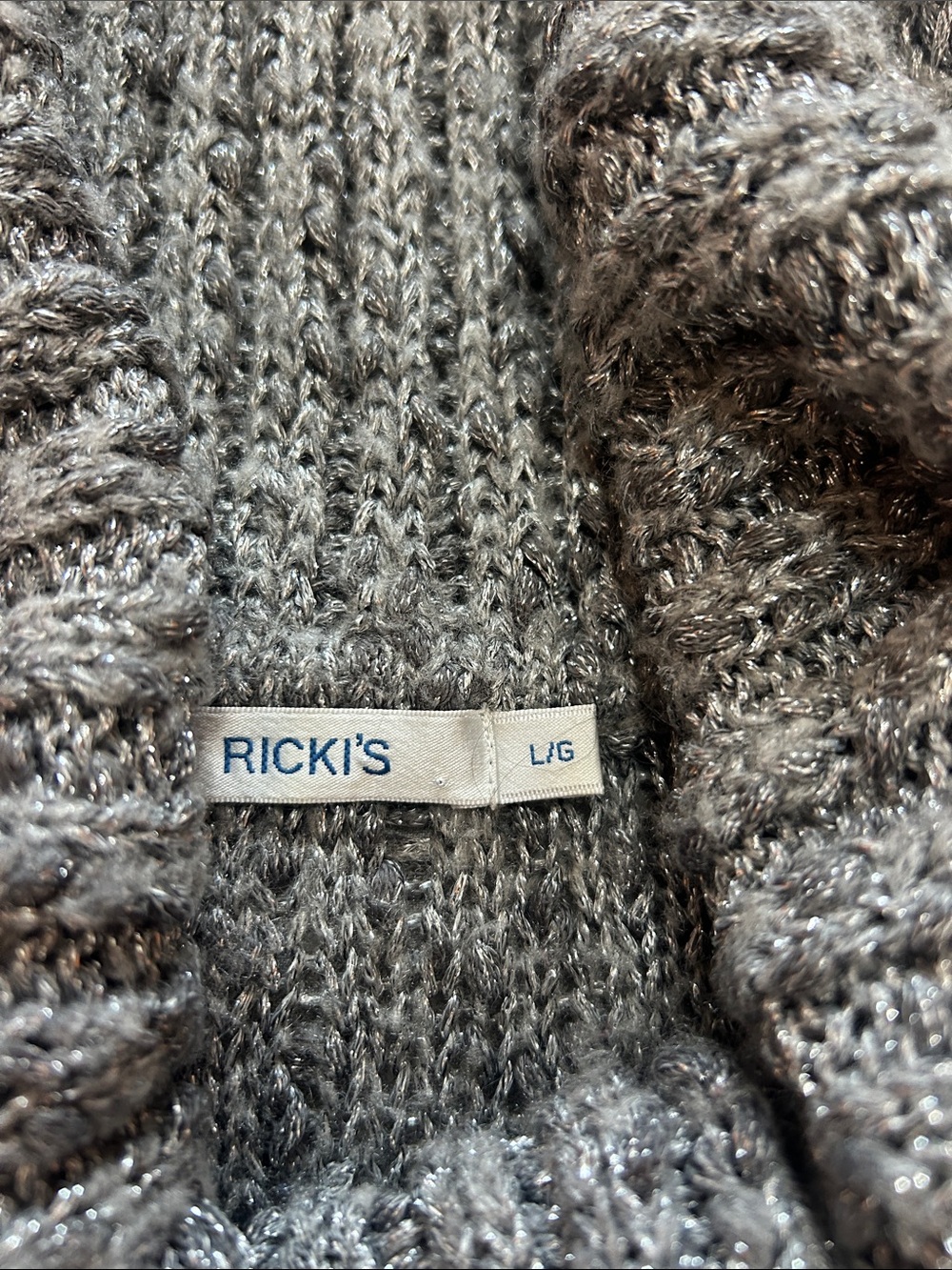 Ricki’s Sparkly Tunic Sweater Size L Grey Metallic Cowl Neck Knit Cozy Holiday - Picture 5 of 8